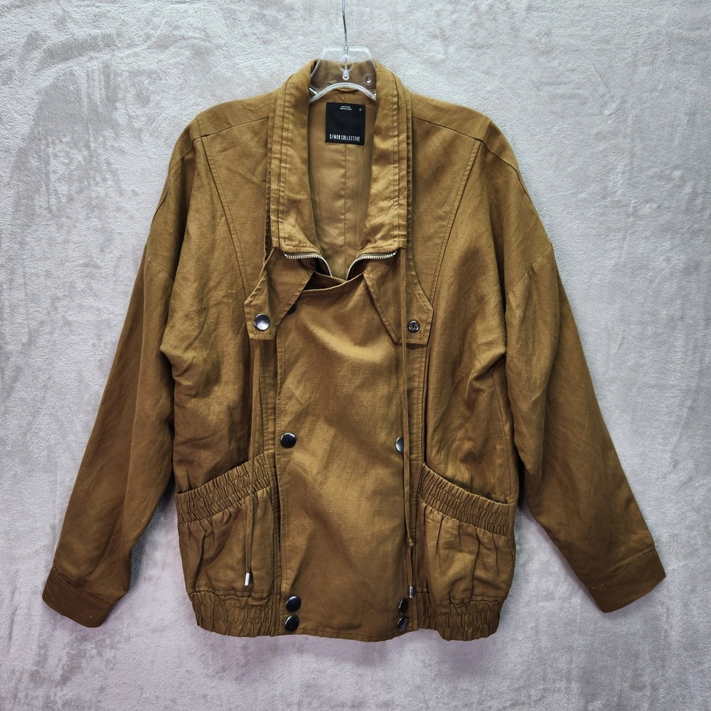 C/MEO Collective Jacket Womens Extra Small Brown Linen Blend Button Snap Pockets
